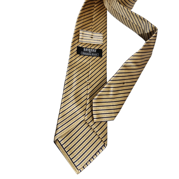 STEFANO RICCI LUXURY COLLECTION XL Gold Striped Silk Blend LUXURY Tie ITALY - Picture 5 of 5
